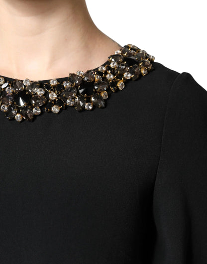 Dolce & Gabbana Black Crystal Embellished Round Neck Mini Dress by Dolce & Gabbana
