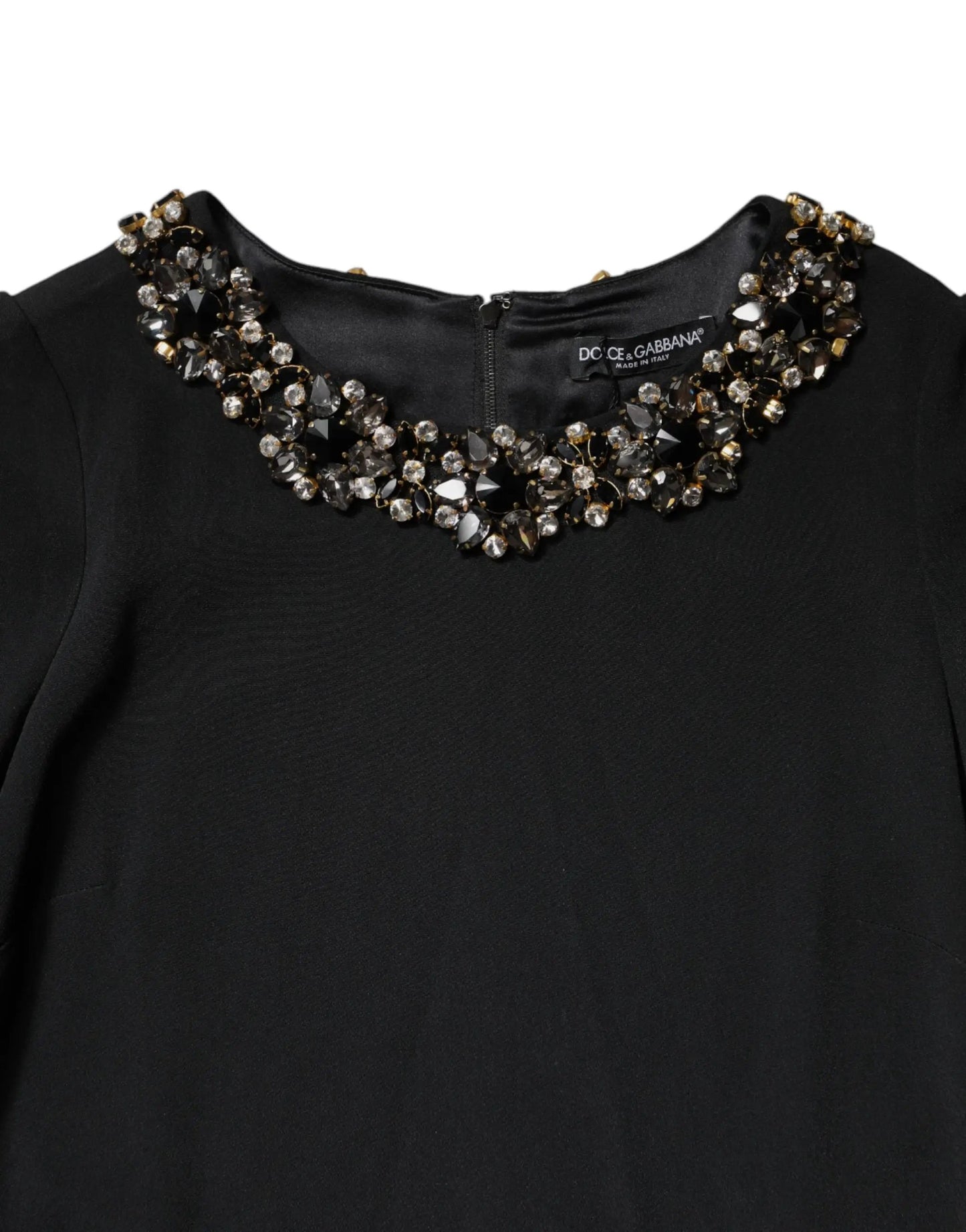 Dolce & Gabbana Black Crystal Embellished Round Neck Mini Dress by Dolce & Gabbana