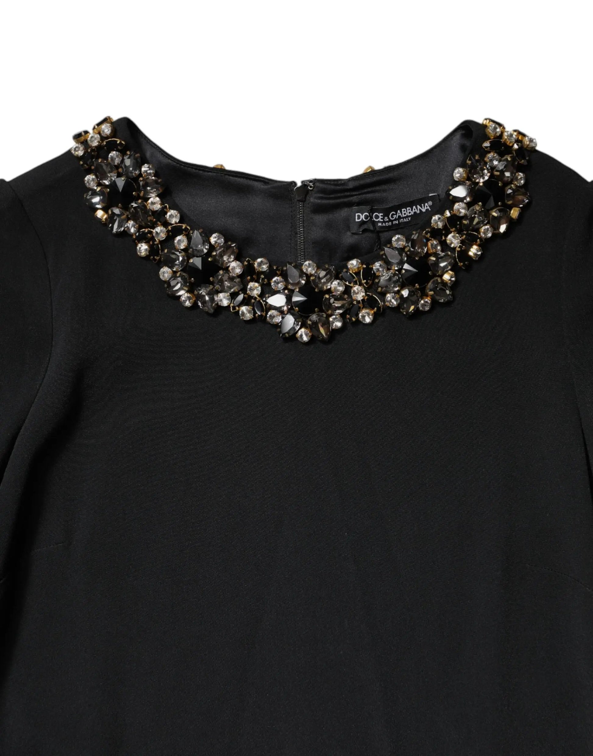 Dolce & Gabbana Black Crystal Embellished Round Neck Mini Dress by Dolce & Gabbana