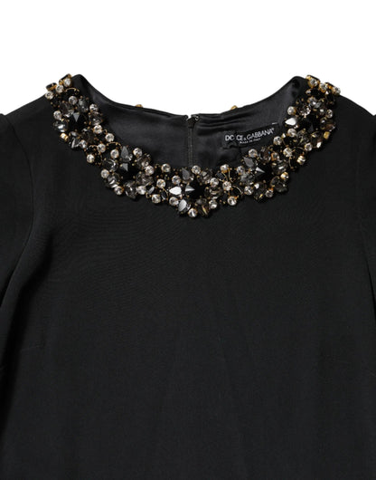 Dolce & Gabbana Black Crystal Embellished Round Neck Mini Dress by Dolce & Gabbana