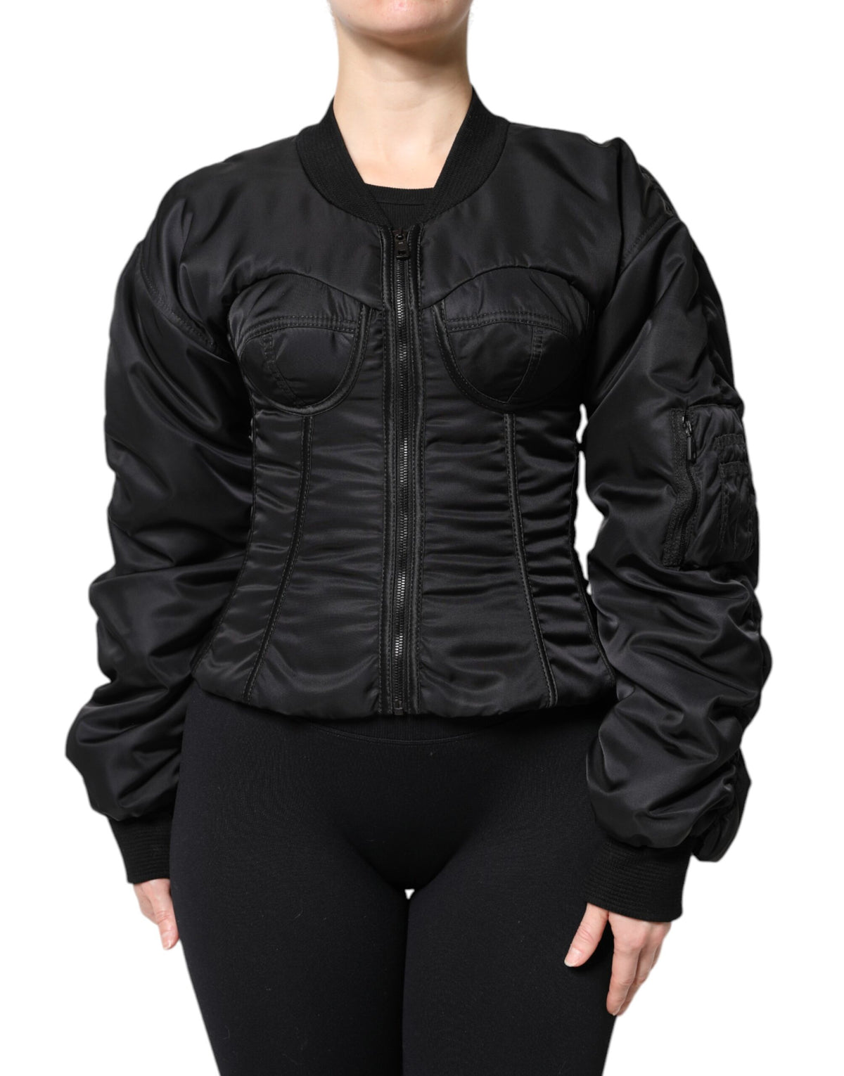 Bomber Dolce & Gabbana femme bustier en nylon noir – JKT41370