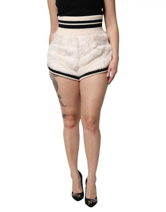 Dolce & Gabbana White Faux Fur High Waisted Hot Pants Short by Dolce & Gabbana