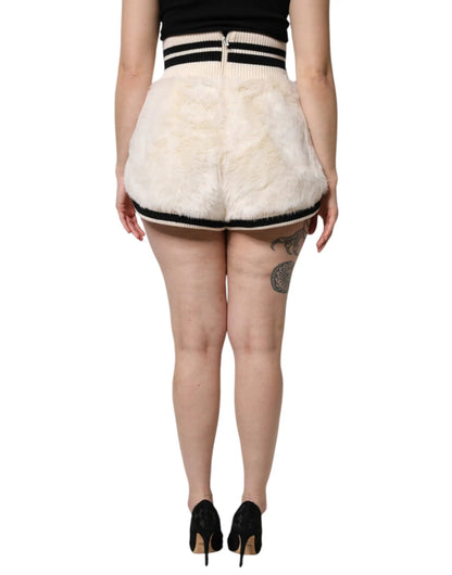 Dolce & Gabbana White Faux Fur High Waisted Hot Pants Short by Dolce & Gabbana
