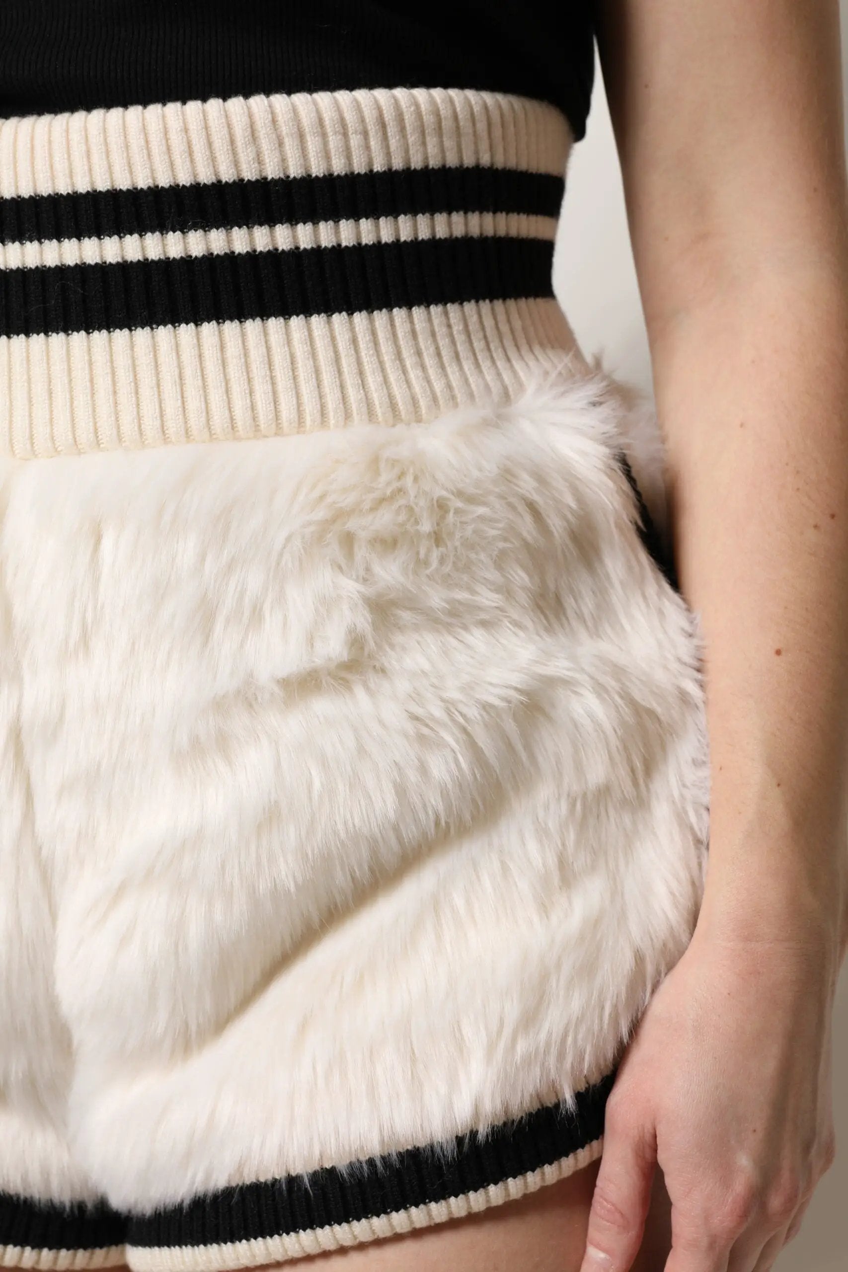 Dolce & Gabbana White Faux Fur High Waisted Hot Pants Short by Dolce & Gabbana