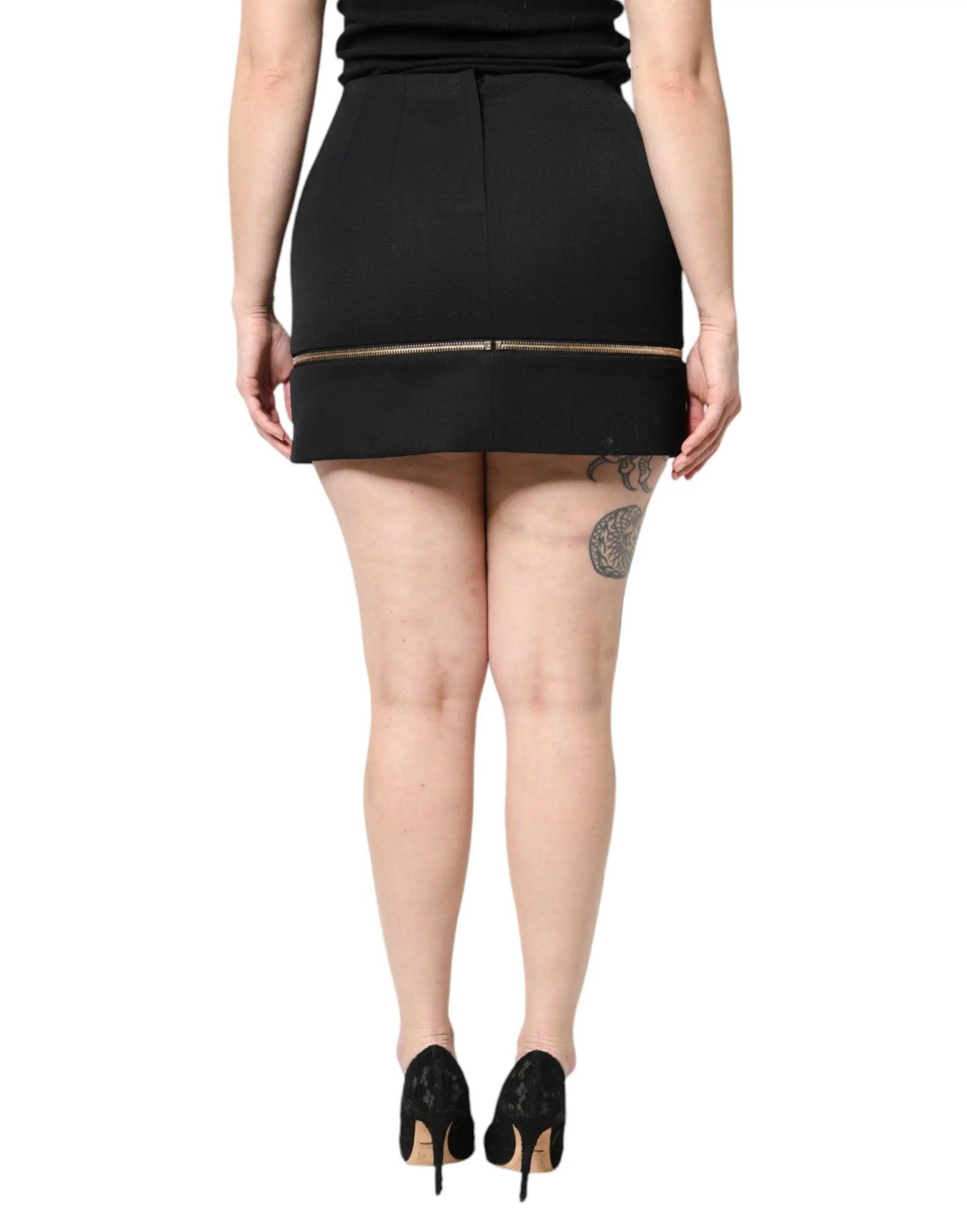 Dolce & Gabbana Black Virgin Wool High Waisted Mini Skirt by Dolce & Gabbana
