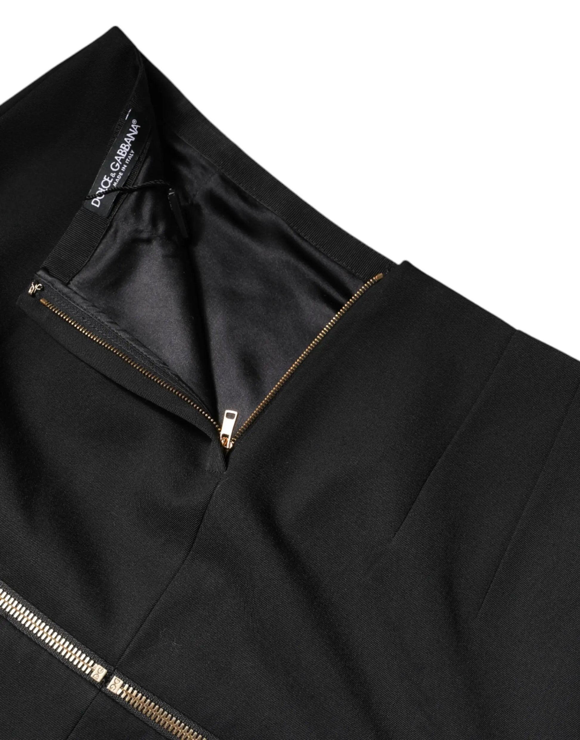 Dolce & Gabbana Black Virgin Wool High Waisted Mini Skirt by Dolce & Gabbana