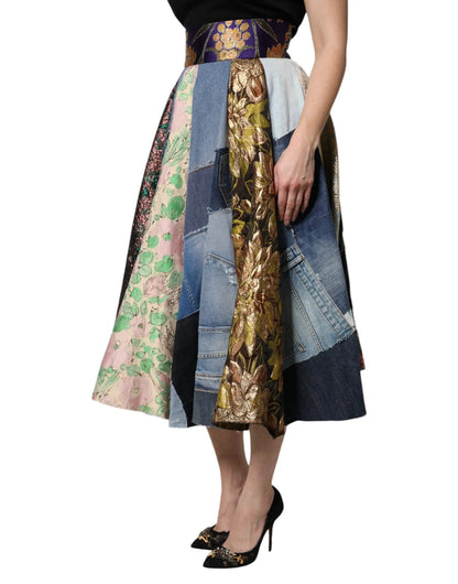 Dolce & Gabbana Multicolor Patchwork High Waisted Midi Skirt by Dolce & Gabbana