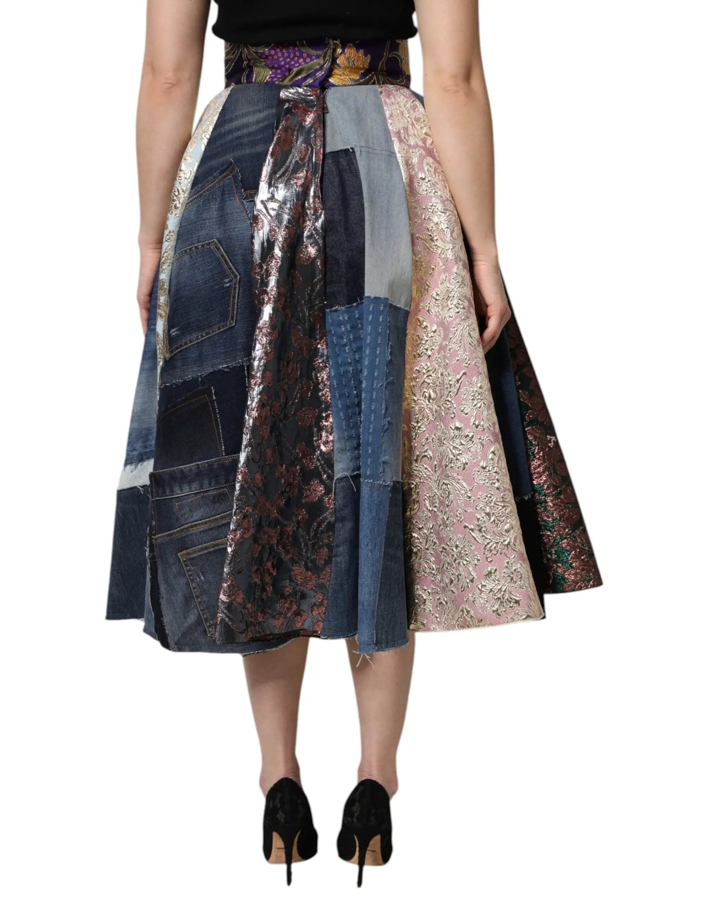 Dolce & Gabbana Multicolor Patchwork High Waisted Midi Skirt by Dolce & Gabbana