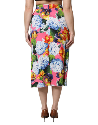 Dolce & Gabbana Multicolor Floral High Waist Midi Skirt by Dolce & Gabbana