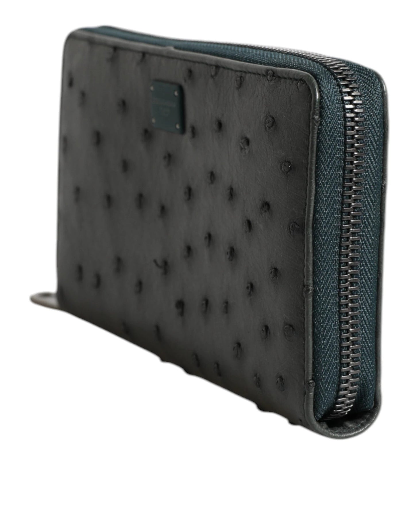 Dolce & Gabbana Green Ostrich Logo Plaque Zip Around Continental Wallet