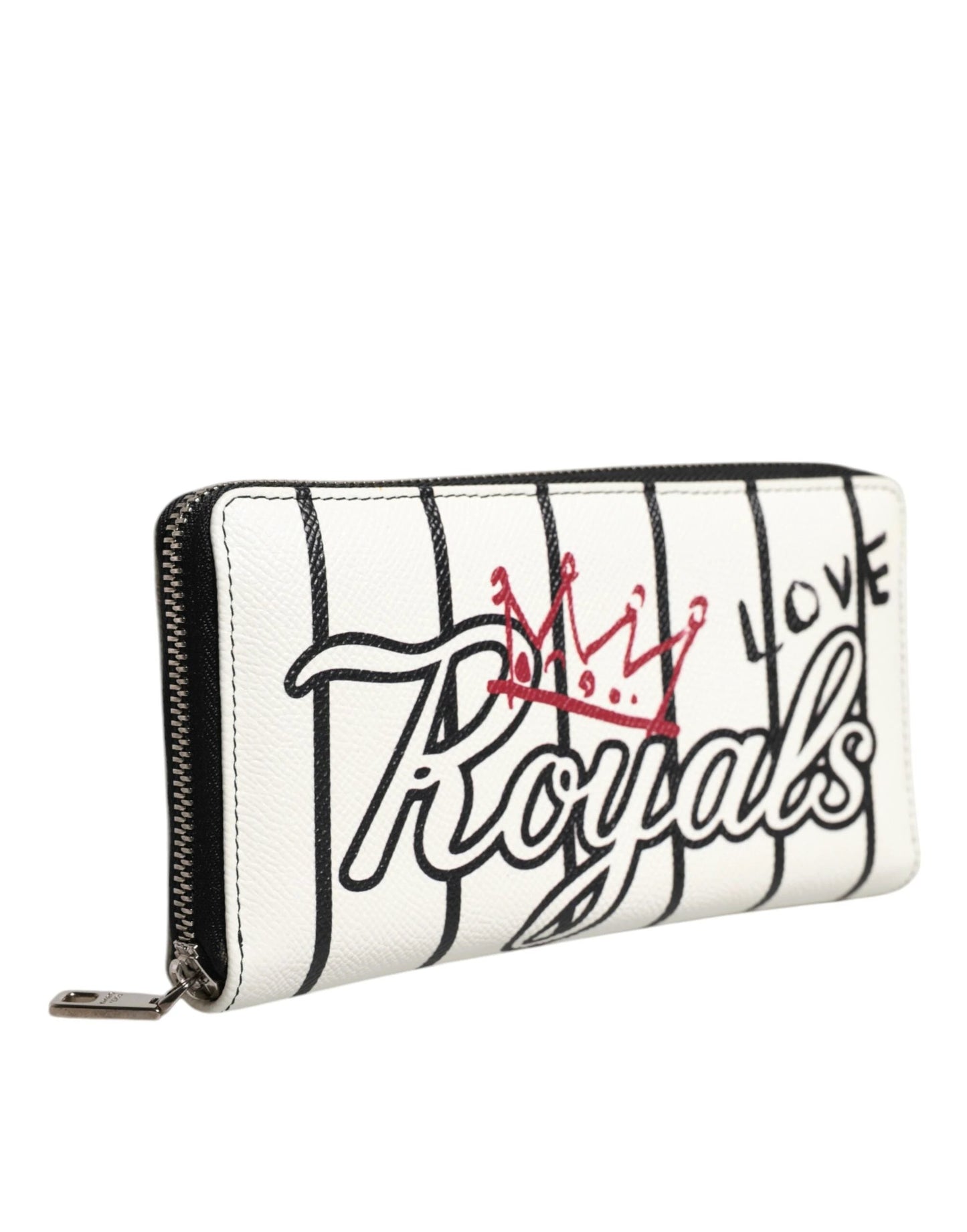 Dolce & Gabbana White Leather DG Crown Royals Continental Zip Around Wallet
