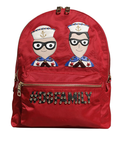 Dolce Et Gabbana Sac À Dos Vulcano Emblème Rouge En Nylon Et Cuir Italien Luxe Exclusif