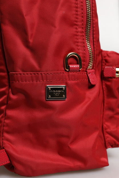 Dolce Et Gabbana Sac À Dos Vulcano Emblème Rouge En Nylon Et Cuir Italien Luxe Exclusif