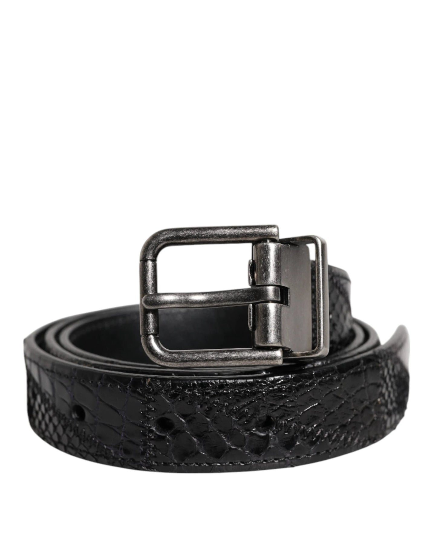 Dolce & Gabbana Black Exotic Leather Metal Logo Buckle Belt by Dolce & Gabbana