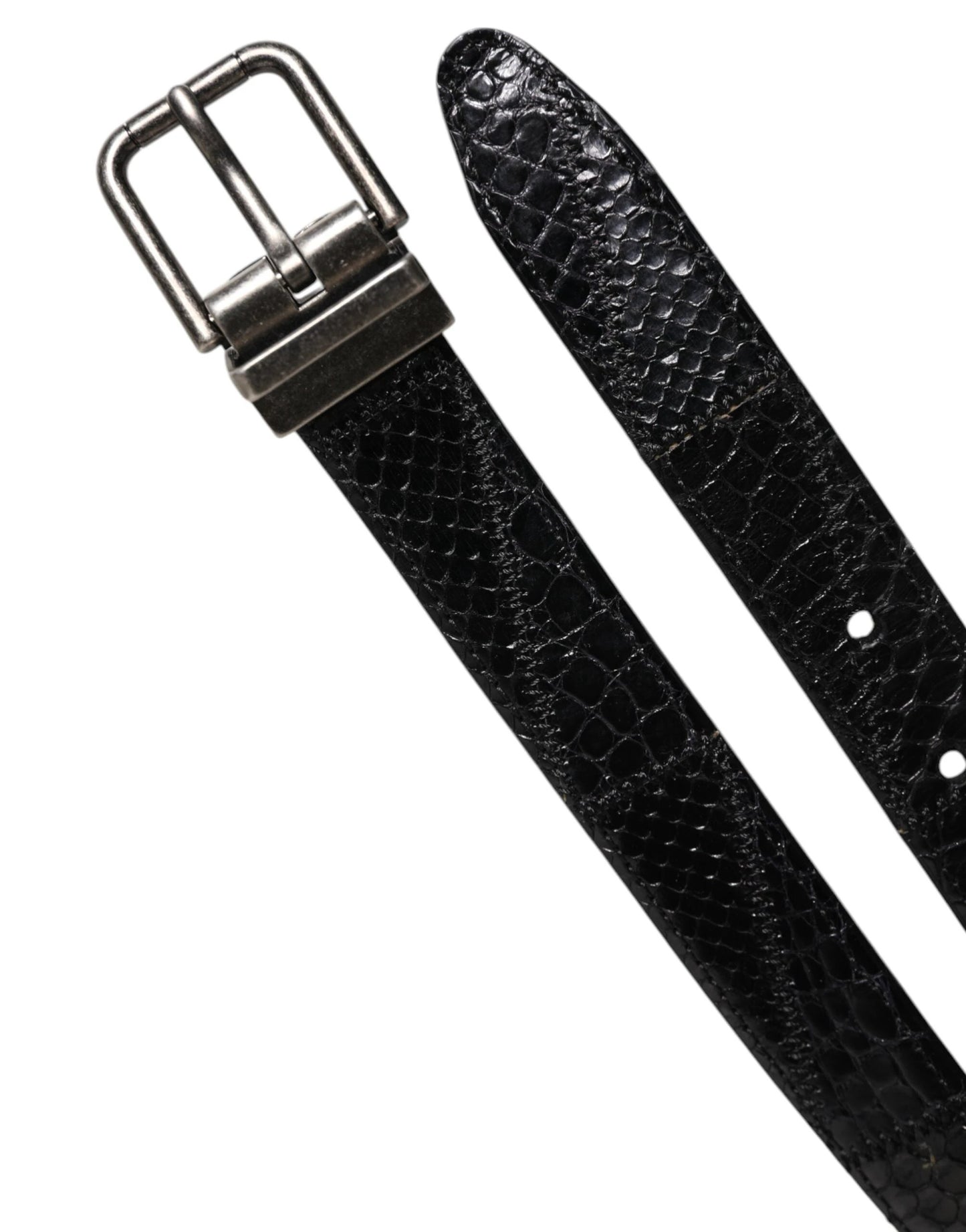 Dolce & Gabbana Black Exotic Leather Metal Logo Buckle Belt by Dolce & Gabbana