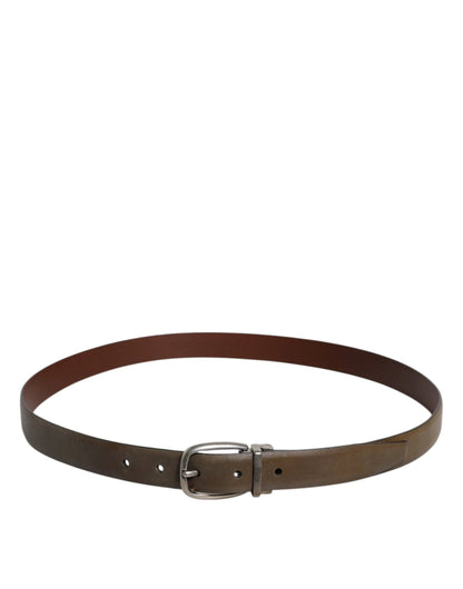 Dolce & Gabbana Brown Leather Classic Metal Logo Buckle Belt by Dolce & Gabbana
