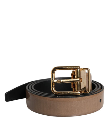 Ceinture Dolce Et Gabbana Cuir Marron Boucle Logo Métal Doré