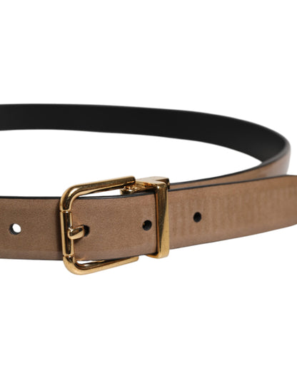 Ceinture Dolce Et Gabbana Cuir Marron Boucle Logo Métal Doré