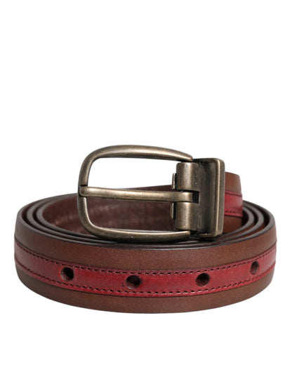 Dolce & Gabbana Burgundy Leather Metal Logo Buckle Belt by Dolce & Gabbana