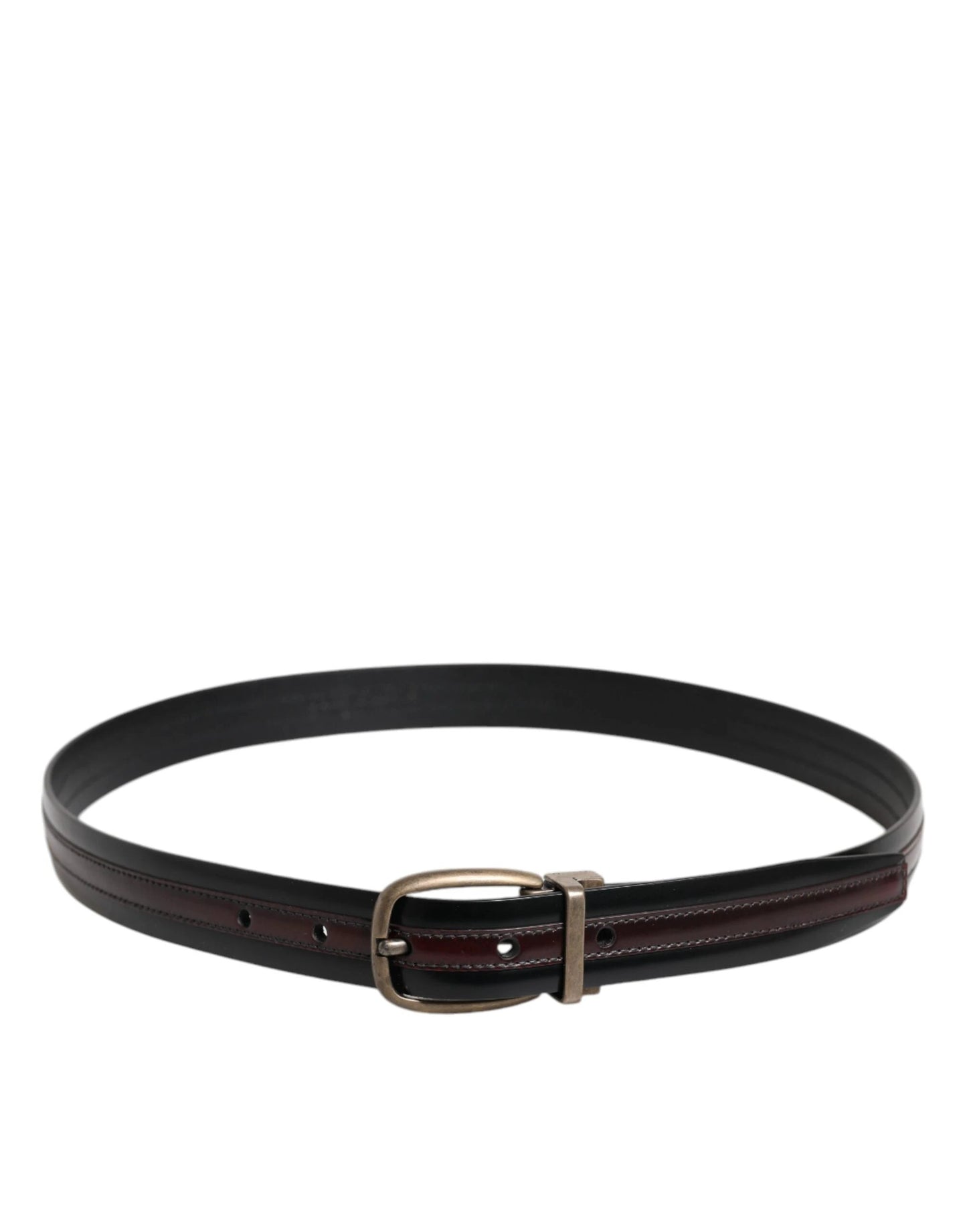 Dolce & Gabbana Black Burgundy Calfskin Metal Logo Buckle Belt by Dolce & Gabbana