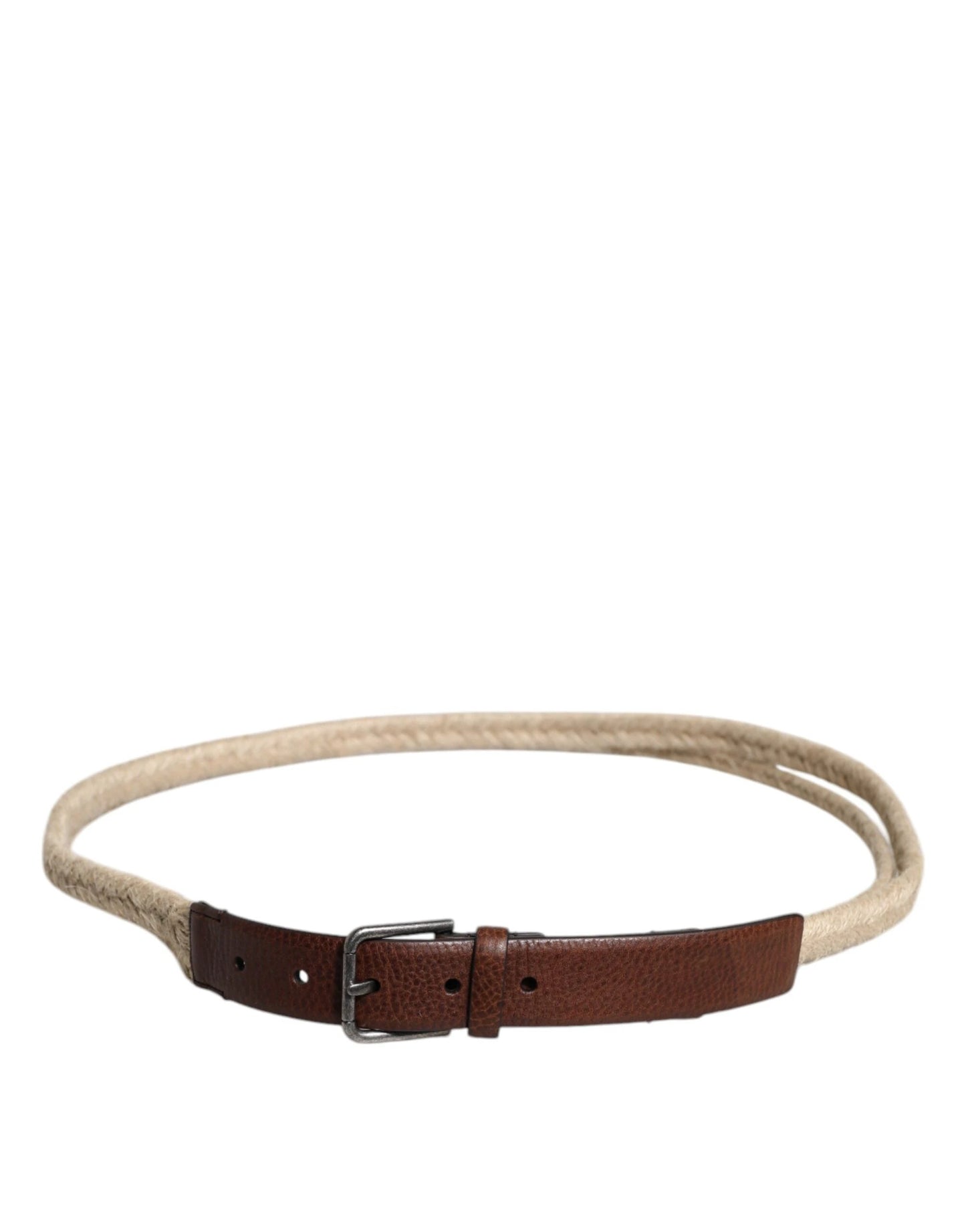 Dolce & Gabbana Brown Jute Leather Woven Metal Buckle Belt by Dolce & Gabbana