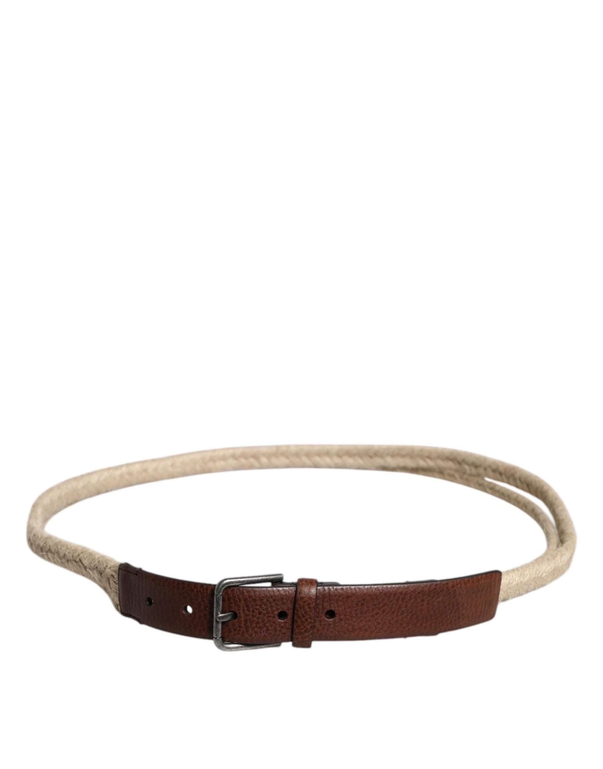 Dolce & Gabbana Brown Jute Leather Woven Metal Buckle Belt by Dolce & Gabbana