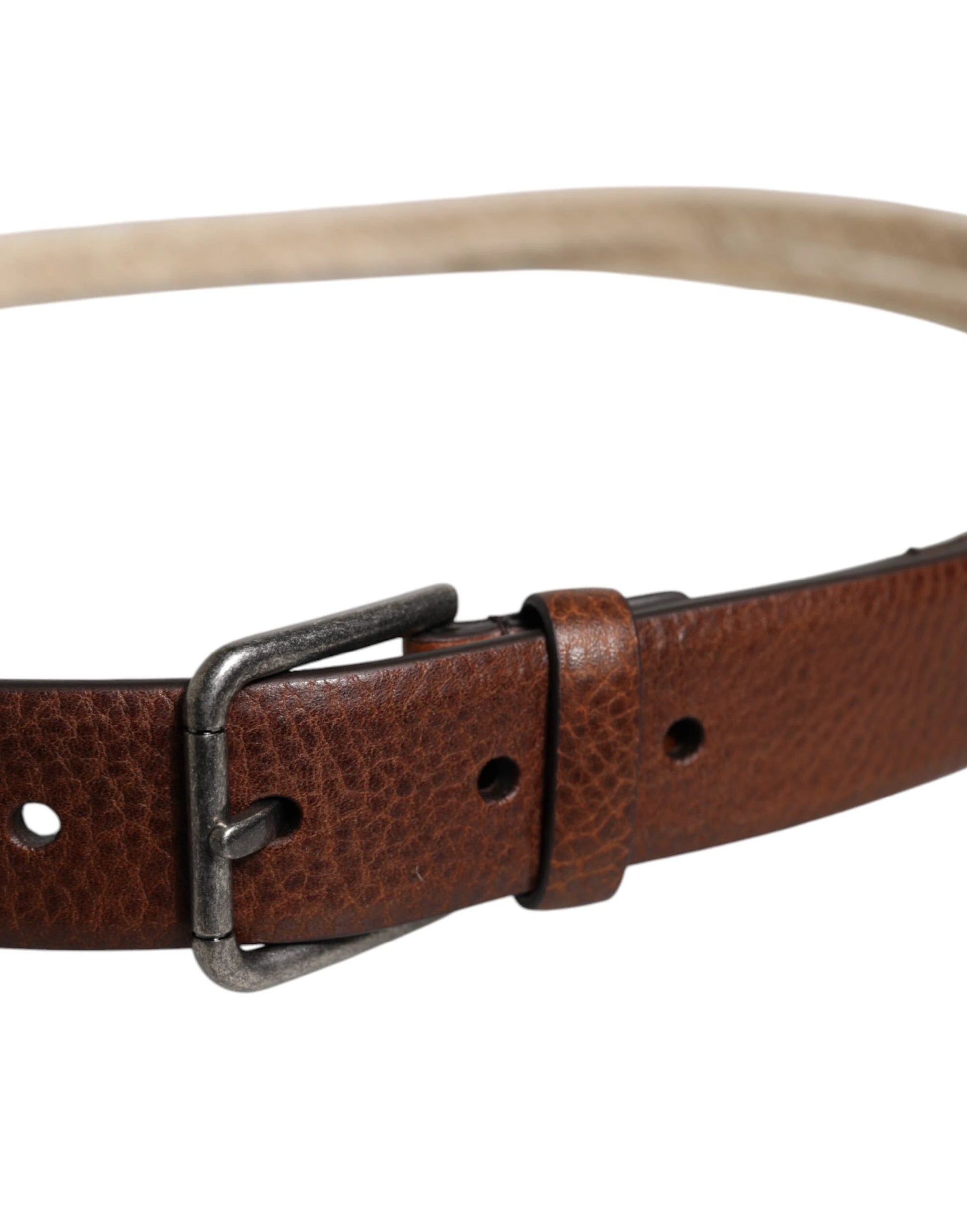 Dolce & Gabbana Brown Jute Leather Woven Metal Buckle Belt by Dolce & Gabbana