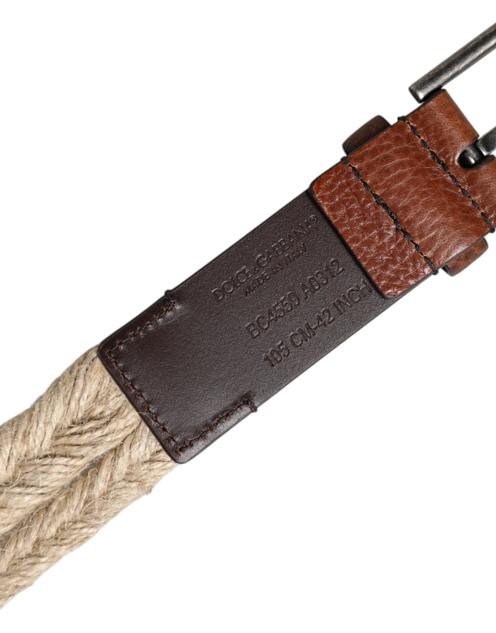 Dolce & Gabbana Brown Jute Leather Woven Metal Buckle Belt by Dolce & Gabbana