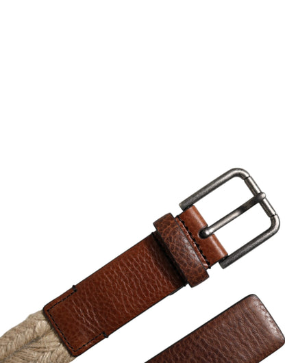 Dolce & Gabbana Brown Jute Leather Woven Metal Buckle Belt by Dolce & Gabbana