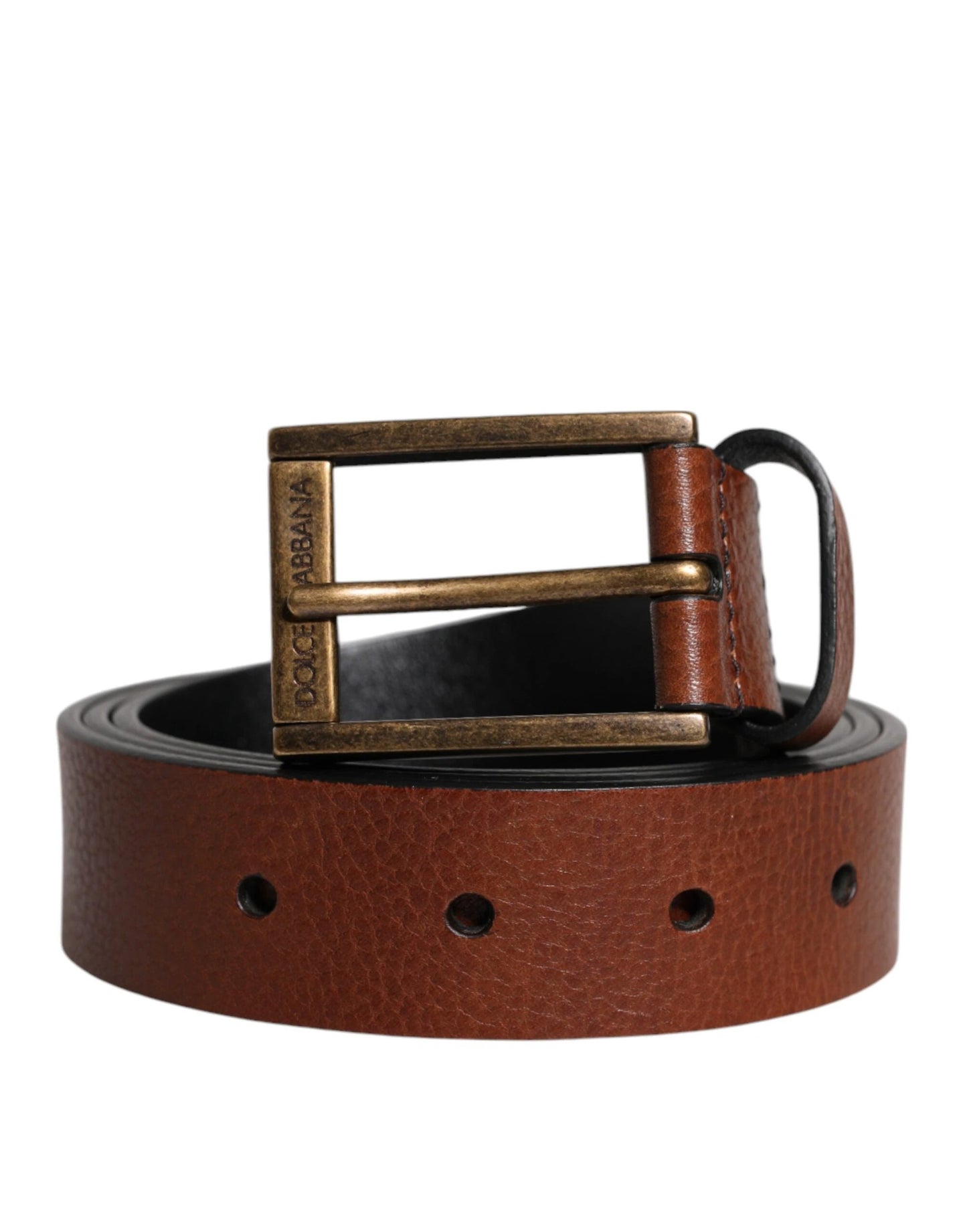 Dolce & Gabbana Brown Calf Leather Classic Metal Buckle Belt by Dolce & Gabbana