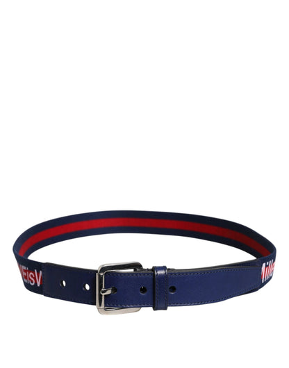 Dolce & Gabbana Blue Cotton Leather Printed Metal Buckle Belt by Dolce & Gabbana