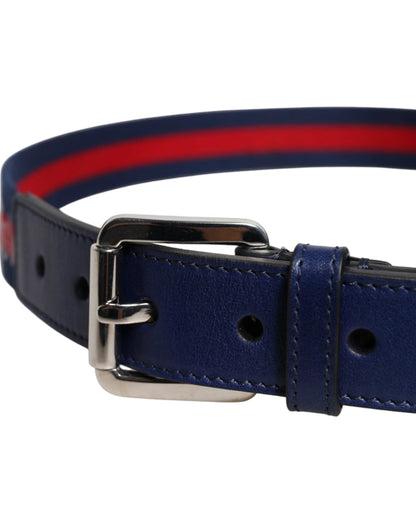 Dolce & Gabbana Blue Cotton Leather Printed Metal Buckle Belt by Dolce & Gabbana