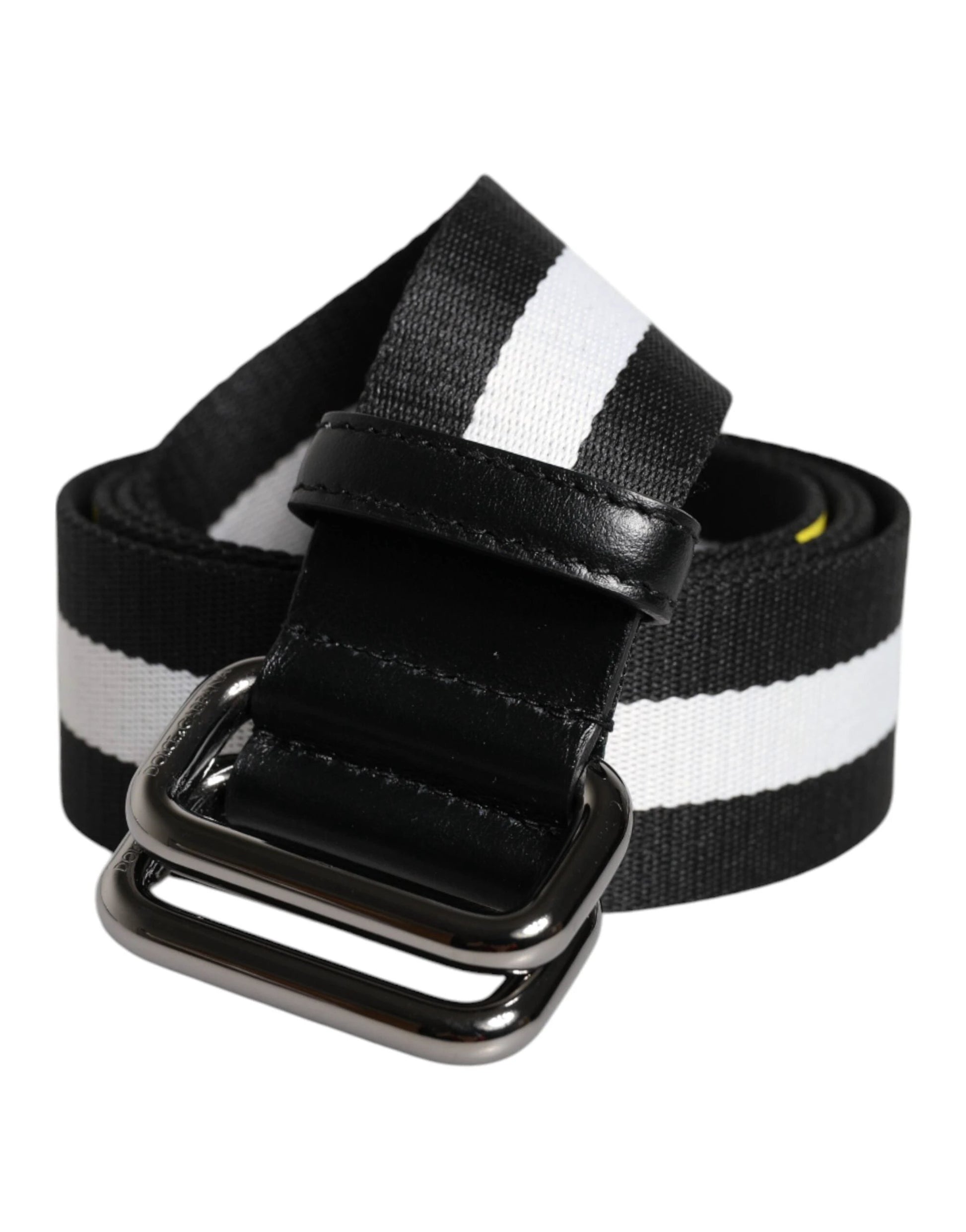 Dolce & Gabbana Black Yellow Logo Striped Metal Buckle Belt by Dolce & Gabbana