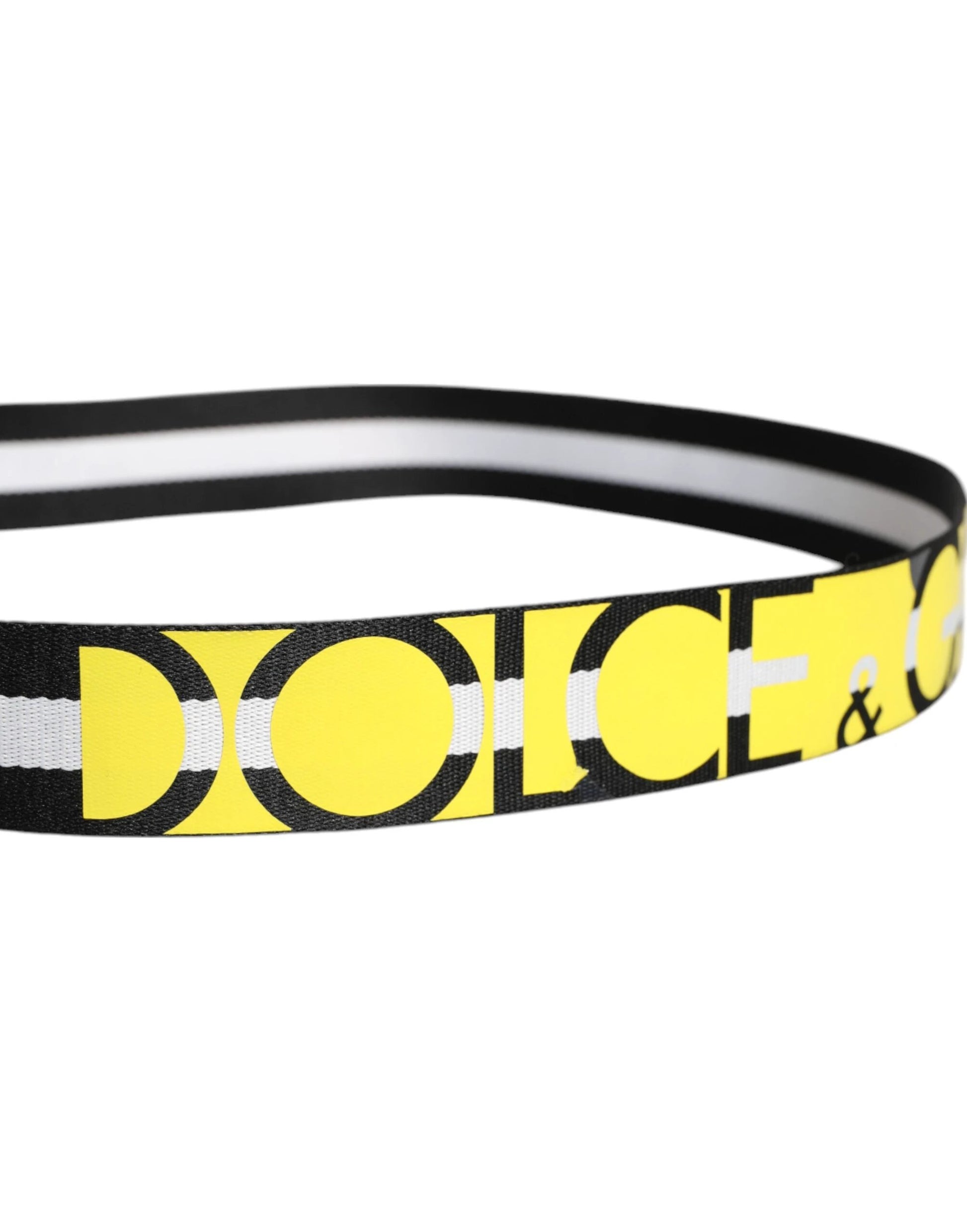 Dolce & Gabbana Black Yellow Logo Striped Metal Buckle Belt by Dolce & Gabbana