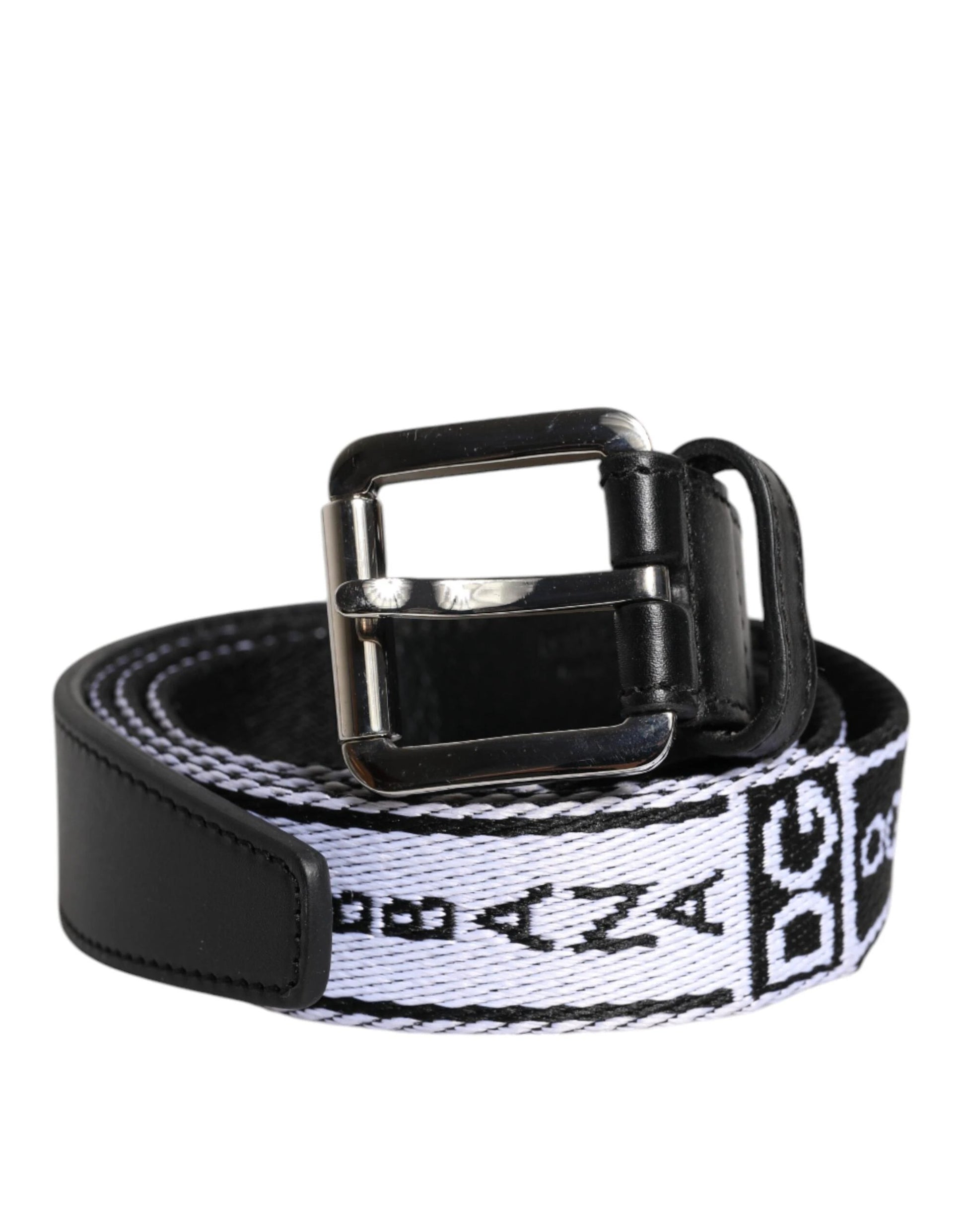 Dolce & Gabbana Black White Printed Metal Logo Buckle Belt by Dolce & Gabbana