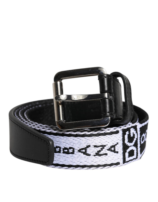 Dolce & Gabbana Black White Printed Metal Logo Buckle Belt by Dolce & Gabbana