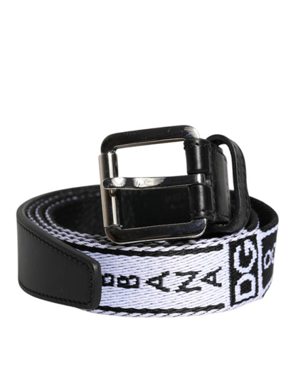 Dolce & Gabbana Black White Printed Metal Logo Buckle Belt by Dolce & Gabbana