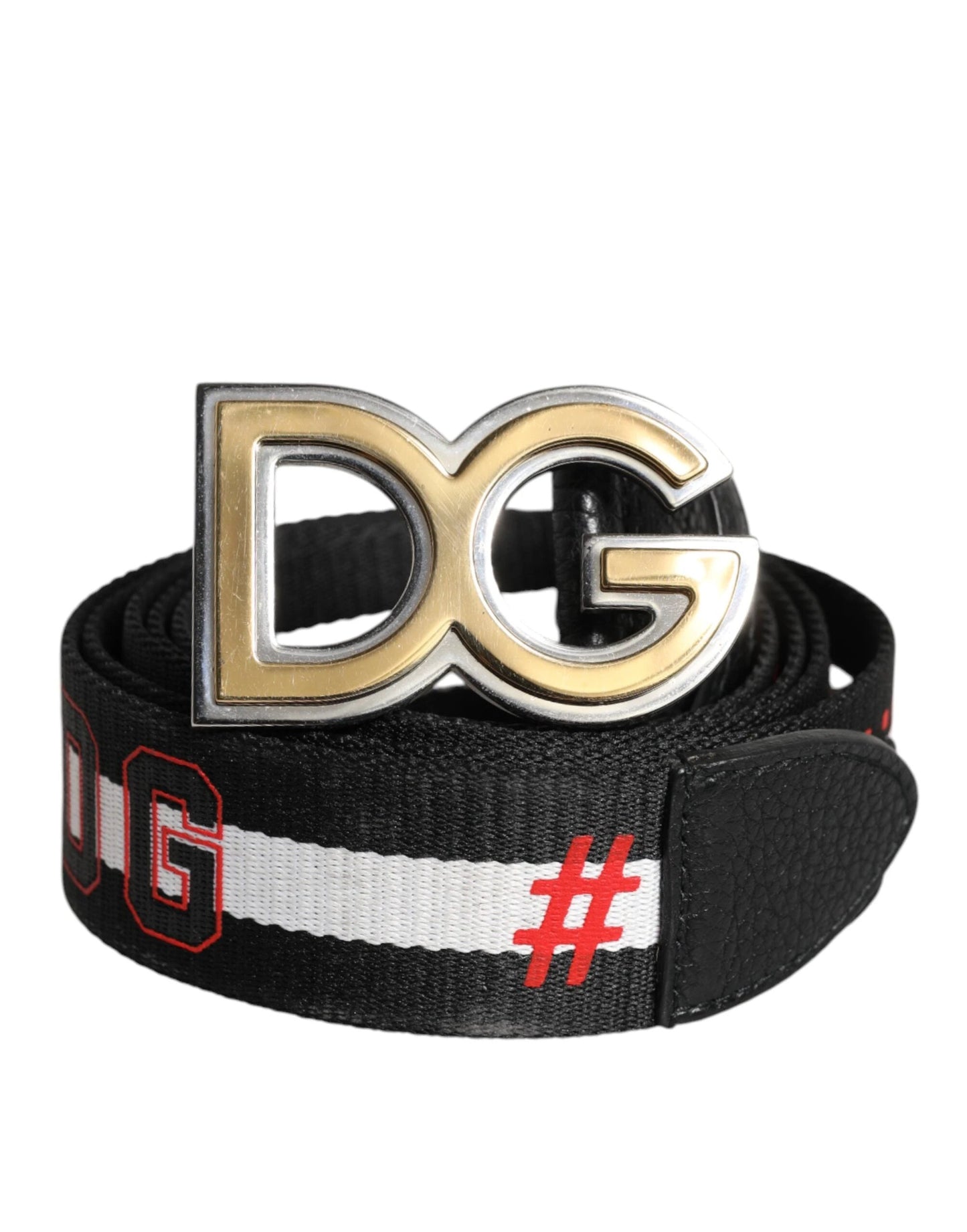 Dolce & Gabbana Black White Printed Metal Logo Buckle Belt by Dolce & Gabbana