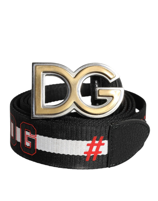 Dolce & Gabbana Black White Printed Metal Logo Buckle Belt by Dolce & Gabbana