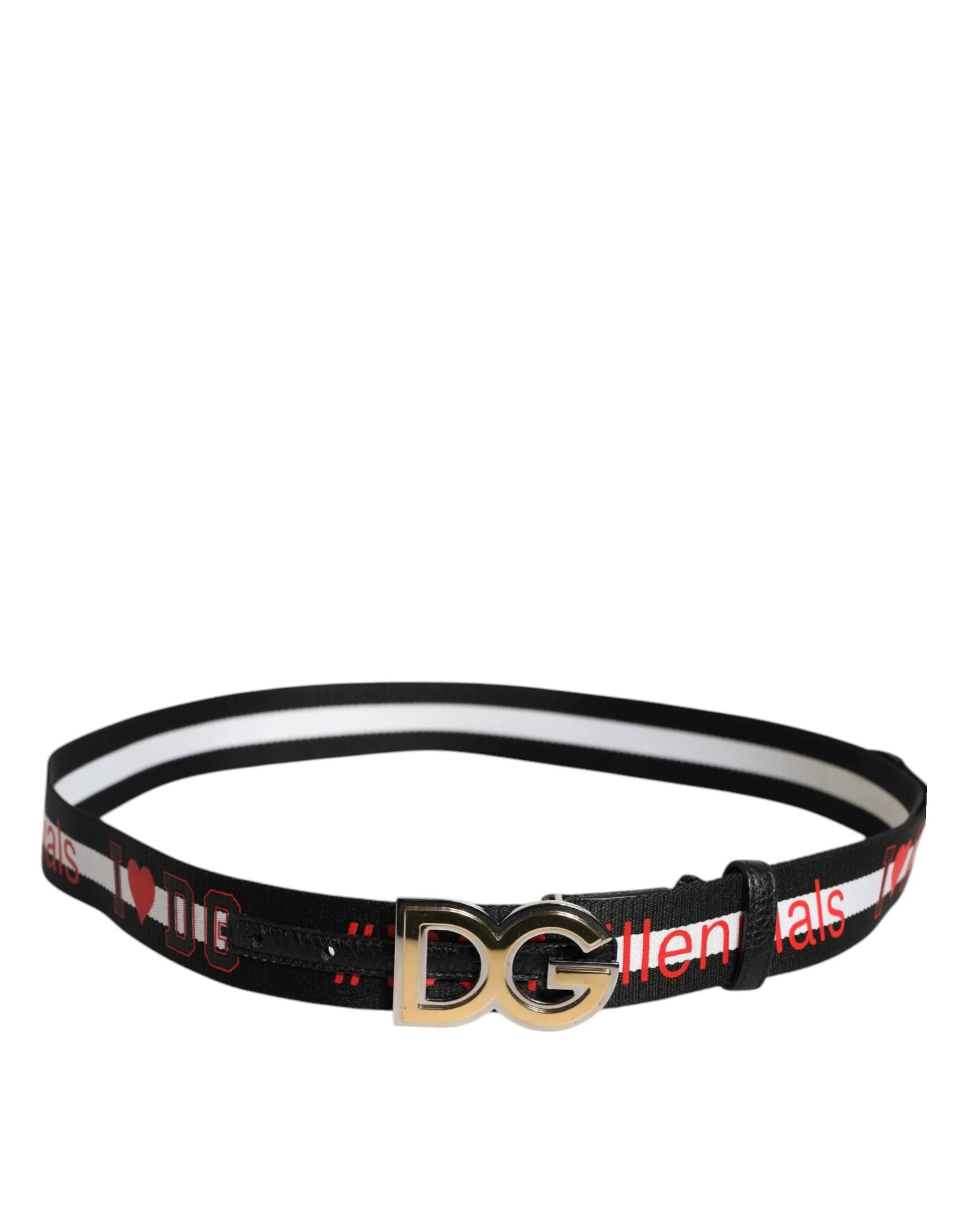 Dolce & Gabbana Black White Printed Metal Logo Buckle Belt by Dolce & Gabbana