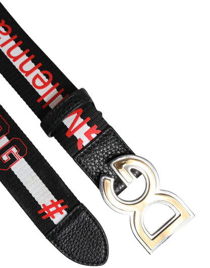 Dolce & Gabbana Black White Printed Metal Logo Buckle Belt by Dolce & Gabbana