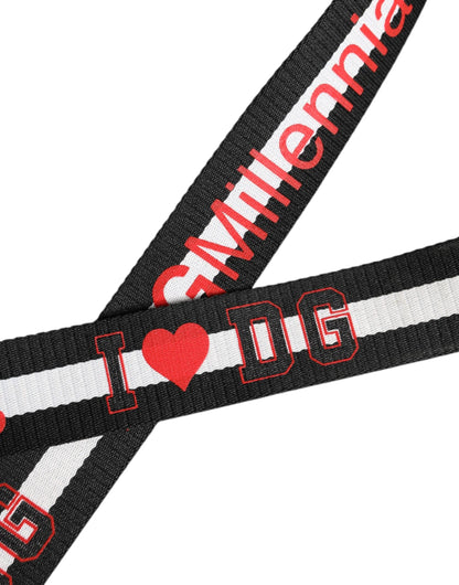 Dolce & Gabbana Black White Printed Metal Logo Buckle Belt by Dolce & Gabbana