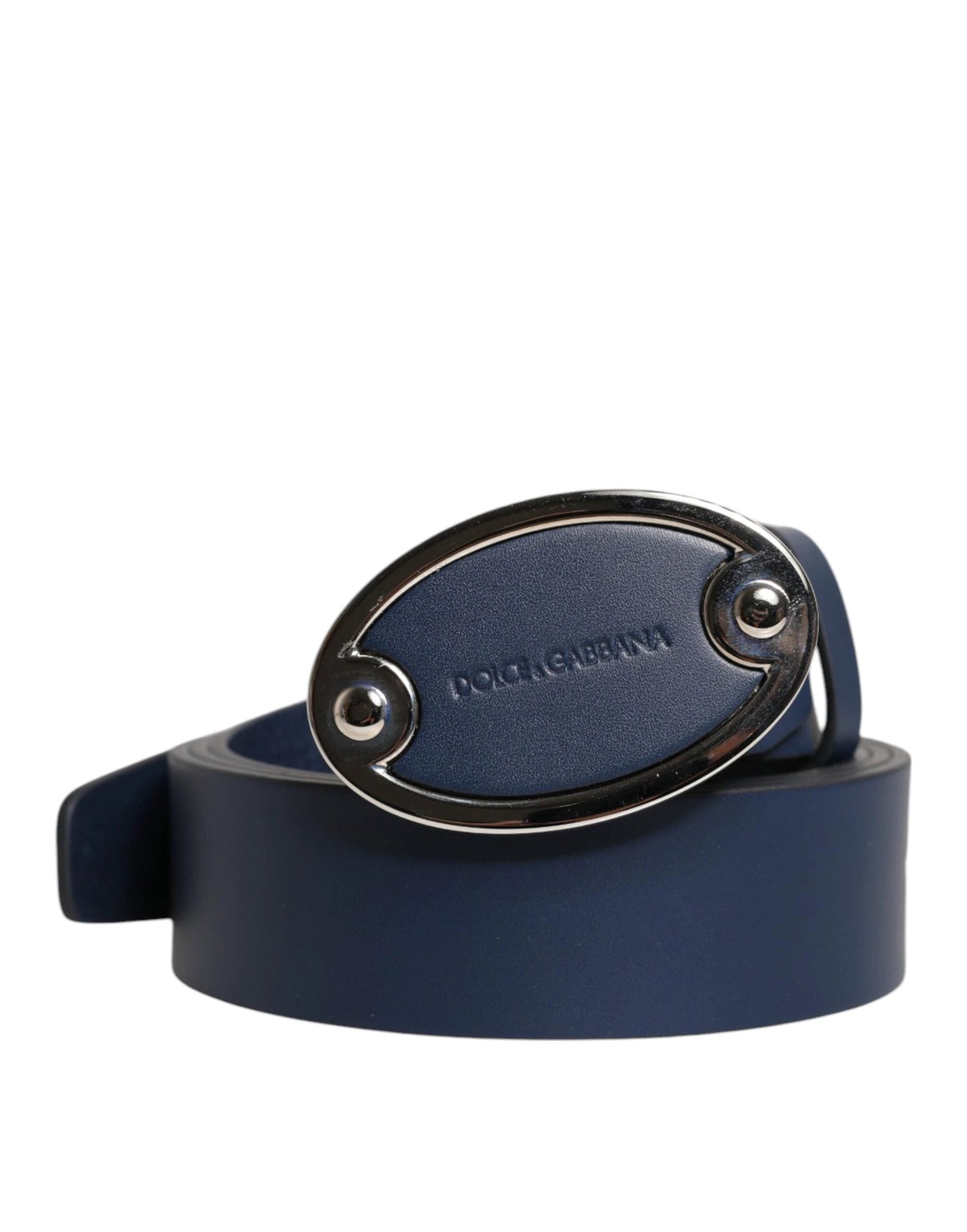 Dolce & Gabbana Blue Leather Classic Metal Logo Buckle Belt by Dolce & Gabbana