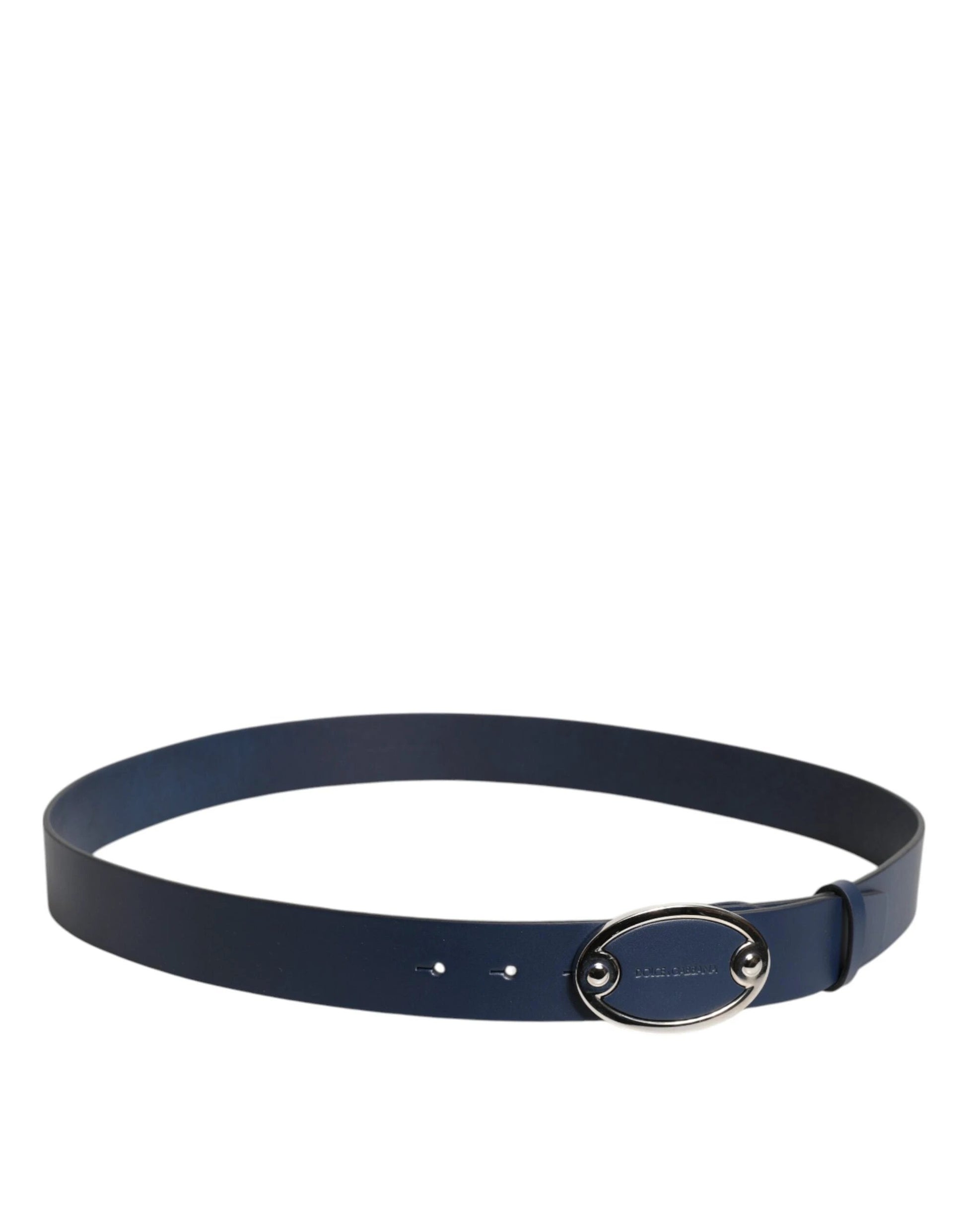Dolce & Gabbana Blue Leather Classic Metal Logo Buckle Belt by Dolce & Gabbana