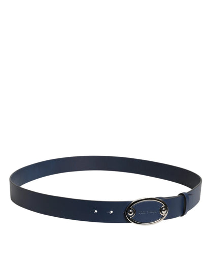Dolce & Gabbana Blue Leather Classic Metal Logo Buckle Belt by Dolce & Gabbana