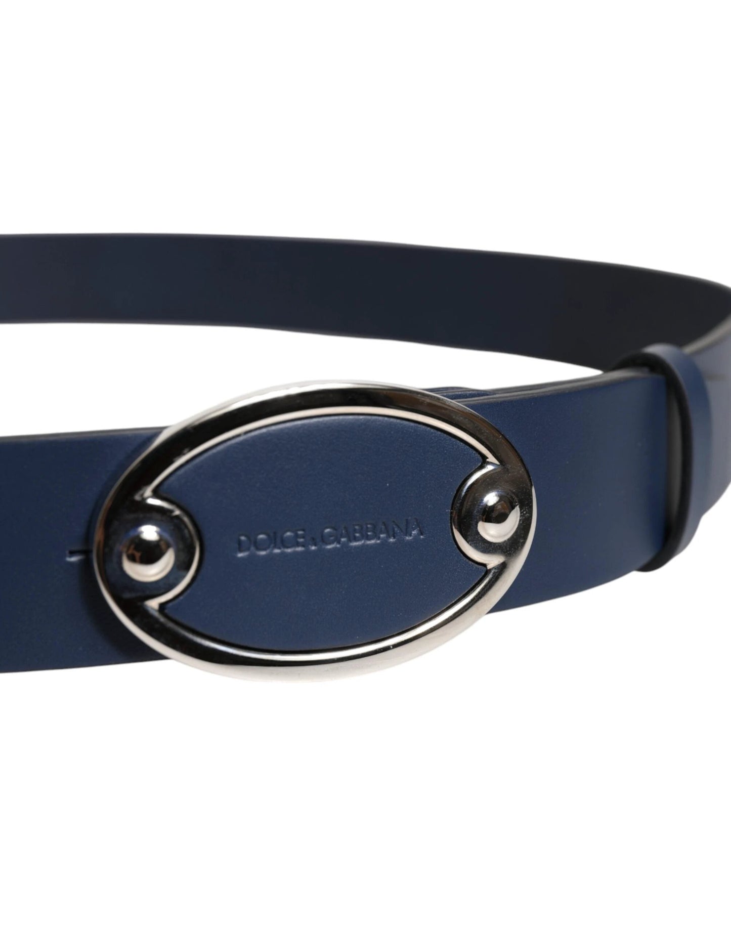 Dolce & Gabbana Blue Leather Classic Metal Logo Buckle Belt by Dolce & Gabbana
