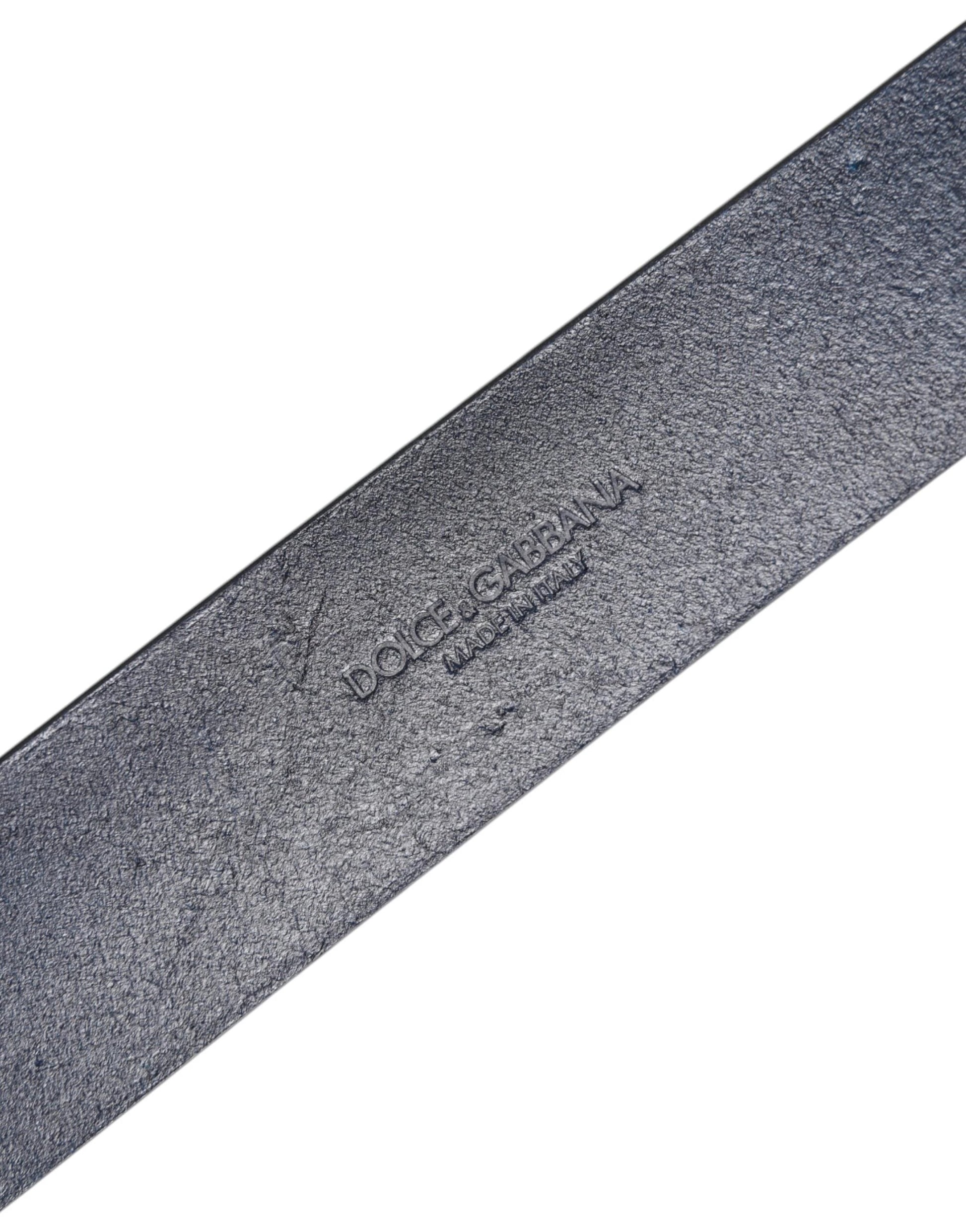 Dolce & Gabbana Blue Leather Classic Metal Logo Buckle Belt by Dolce & Gabbana