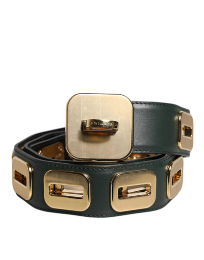 Dolce & Gabbana Green Leather Gold Tone Rotating Buckle Belt by Dolce & Gabbana