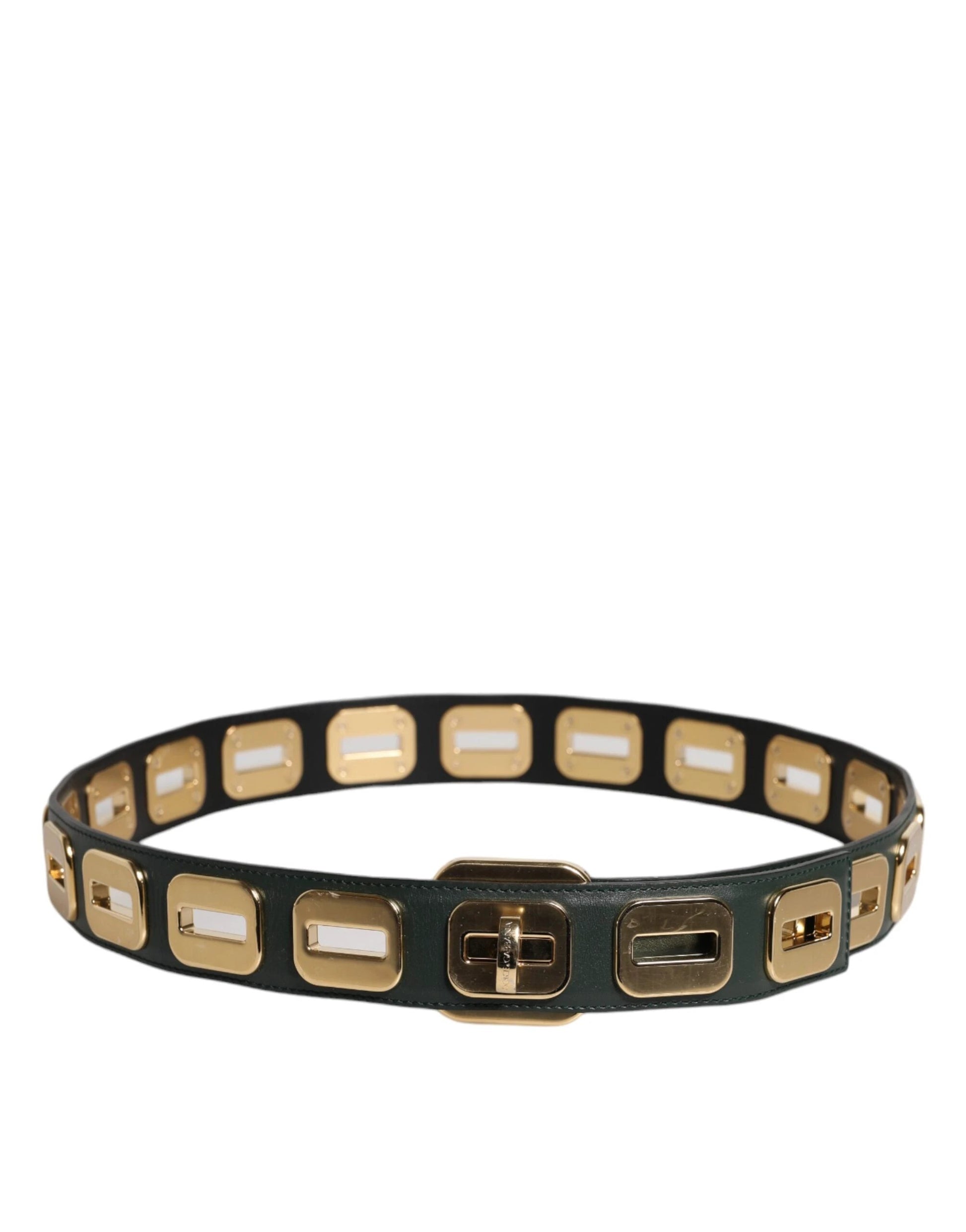 Dolce & Gabbana Green Leather Gold Tone Rotating Buckle Belt by Dolce & Gabbana
