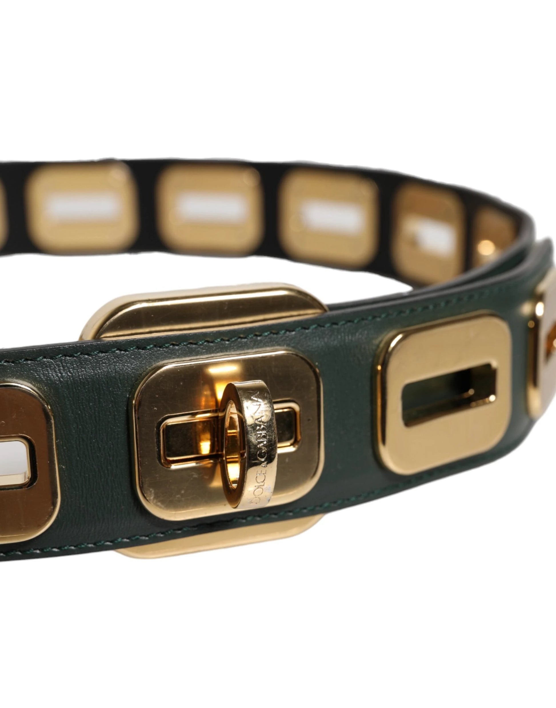 Dolce & Gabbana Green Leather Gold Tone Rotating Buckle Belt by Dolce & Gabbana